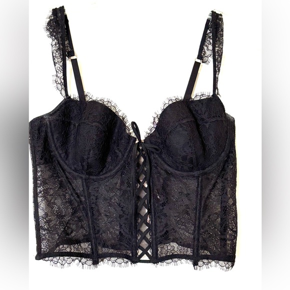 Victoria's Secret Bustier Bra Black Zip up Black Lace Medium Sexy Dream Angels - Picture 9 of 11
